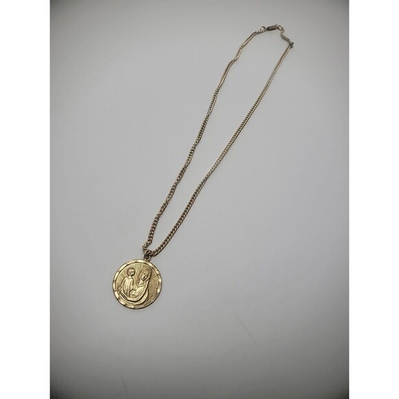 Vintage Necklace Chain Gold Tone Pendant Mother Mary Germany Match Religious - Picture 10 of 14
